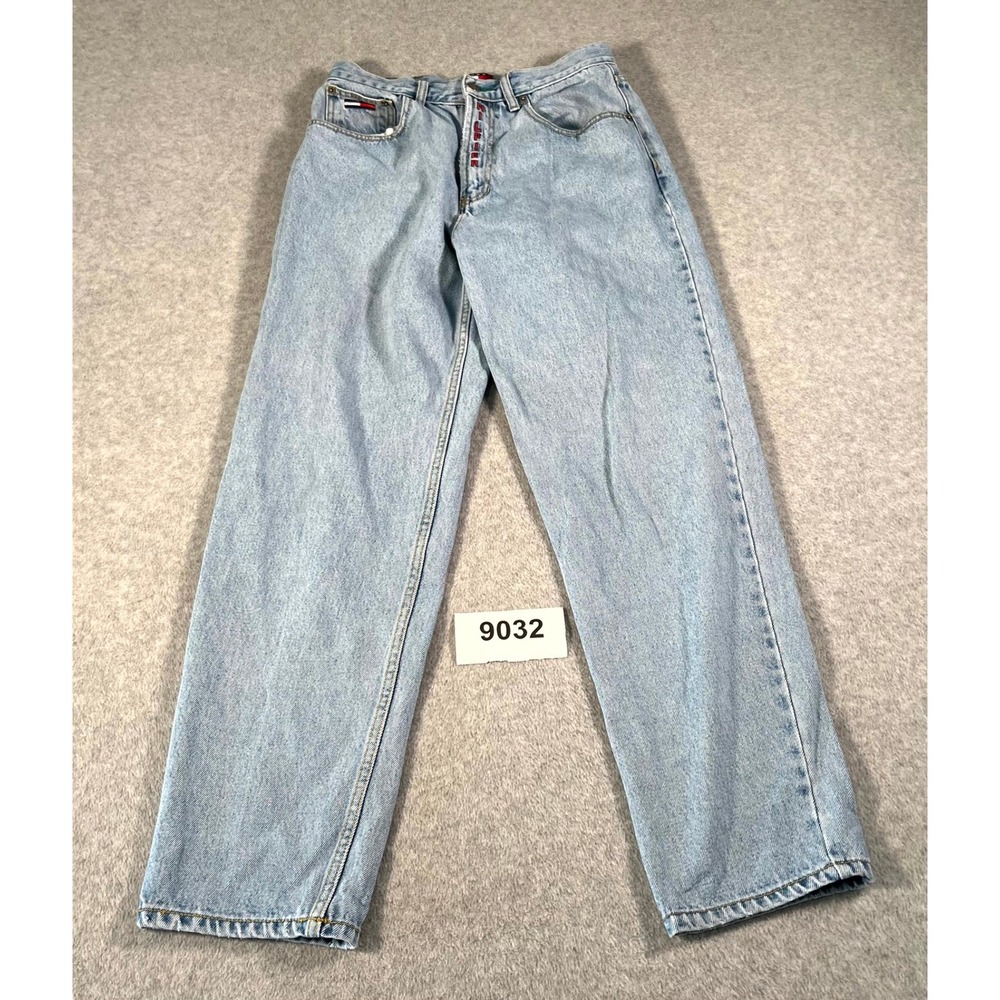 Vintage Tommy Hilfiger Jeans Mens 31/32 Light Wash Embroidered Fly Straight Flag